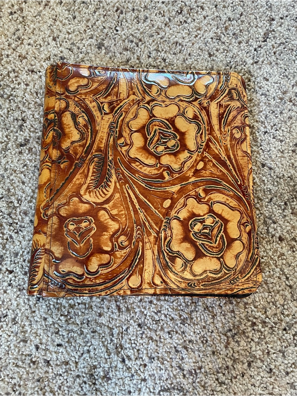 Hand-Tooled Brown Leatherette Floral Covered Photo Album